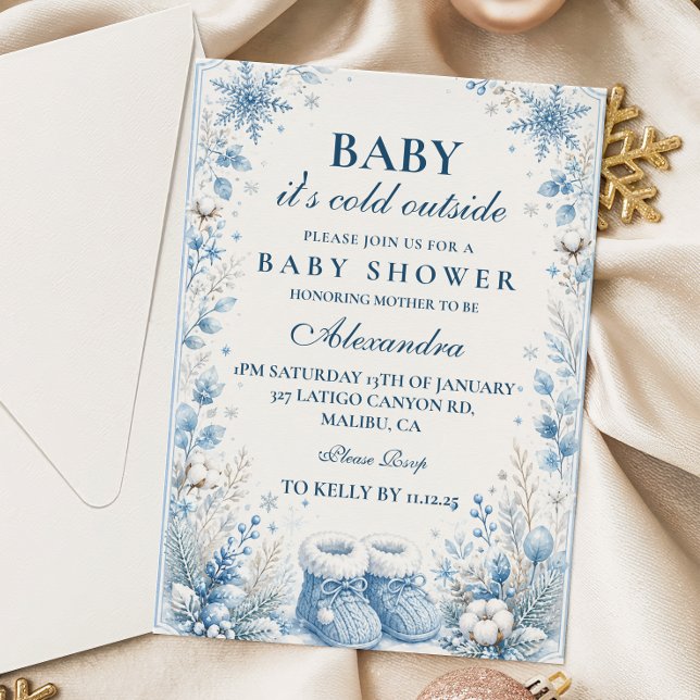 Invitation Baby Shower Élégant Bleu d'Hiver (Créateur téléchargé)