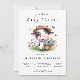 Invitation Baby Shower Élégant Bohème Numérique Vache