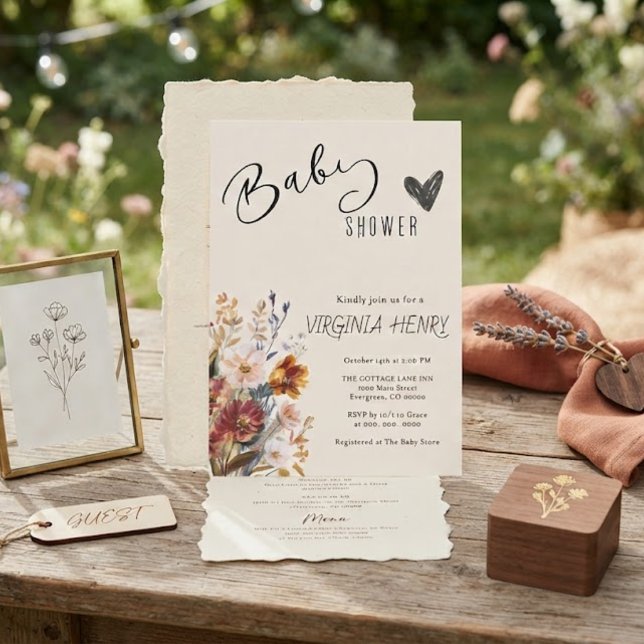 Invitation Baby Shower Élégant Boho Fleur Sauvage (Créateur téléchargé)