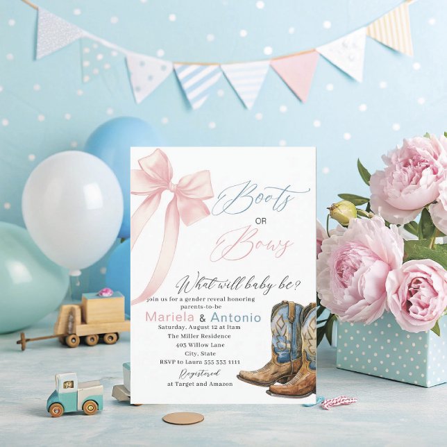 Invitation Baby shower Elegant Boots ou Bows Aquarelle (Créateur téléchargé)