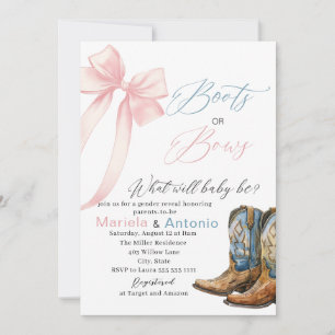 Invitation Baby shower Elegant Boots ou Bows Aquarelle