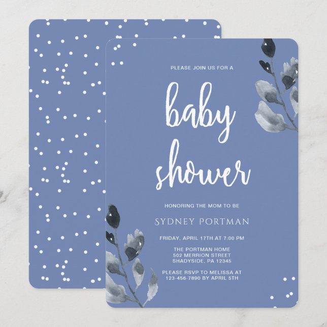 Invitation Baby shower Elegant Botanique avec Confetti (Devant / Derrière)
