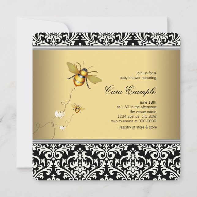 Invitation Baby Shower Élégant Bourdon (Devant)