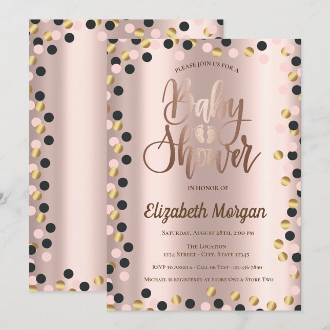 Invitation Baby Shower Élégant Chic Rose Gold Points (Devant / Derrière)