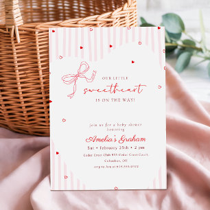 Invitation Baby Shower Élégant Coeur Rose écriture douce