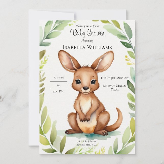 Invitation Baby shower élégant de Cute Kangaroo (Devant)