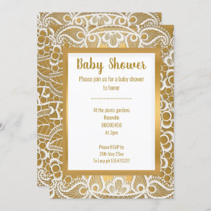 INVITATION BABY SHOWER ÉLÉGANT DE LA LACE D'OR BLANC GOLD TRI