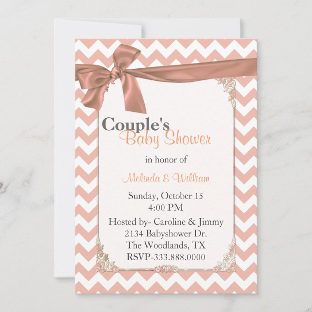 Invitation Baby shower élégant de Peach Chevron Couple (Devant)