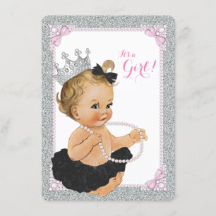 Invitation Baby shower élégant de princesse Black Tutu Pearl