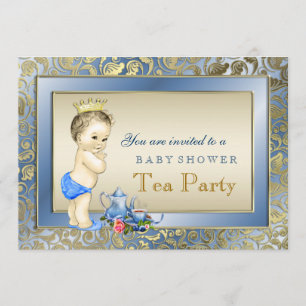 Invitation Baby shower élégant de thé de garçons de bleu et