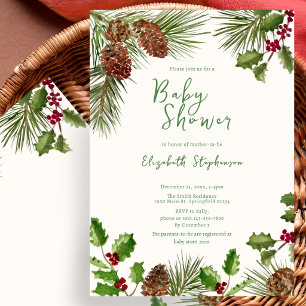 Invitation Baby Shower Élégant de Verdure d'Hiver