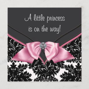 Invitation Baby Shower élégant en damas noir pour princesse