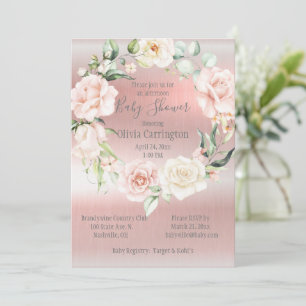 Invitation Baby shower élégant en métal rose
