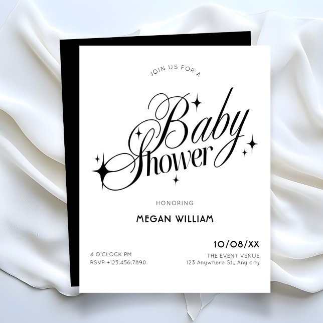 Invitation Baby shower élégant en noir et blanc (Créateur téléchargé)