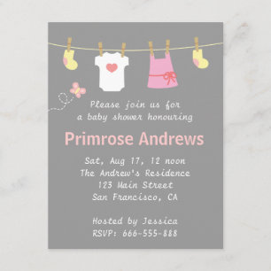 Invitation Baby shower élégant et mignon pour fille, Chevron