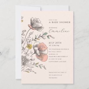 Invitation Baby Shower Élégant Fleur Sauvage Peinte
