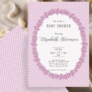 Invitation Baby Shower Élégant Fleurs à Points Violets