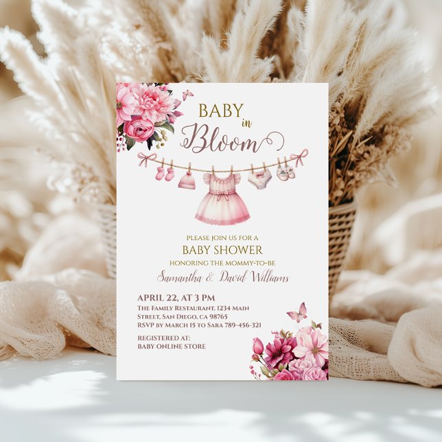 Invitation Baby Shower Élégant Fleurs Roses (Créateur téléchargé)