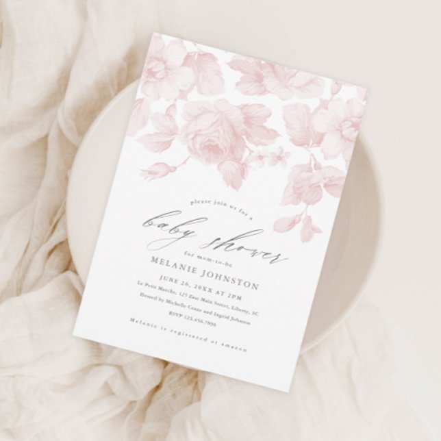 Invitation Baby Shower Élégant Floral Rose (Créateur téléchargé)