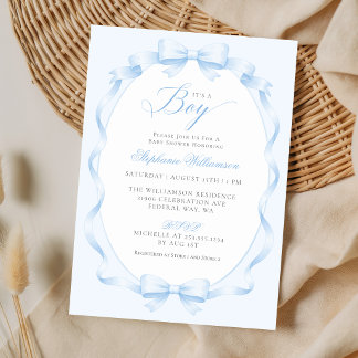 Invitation Baby Shower Élégant Garçon Nœud Papillon Coquette 