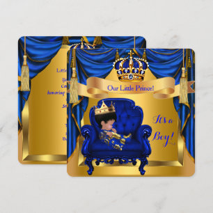Invitation Baby-Shower Élégant Garçon Prince Royal Bleu Or