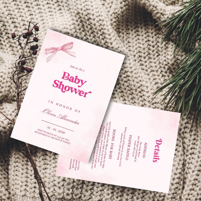 Invitation Baby shower Elegant Girl Rose Bow (Créateur téléchargé)