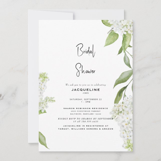 Invitation Baby Shower Élégant Hydrangea Blanche  (Devant)