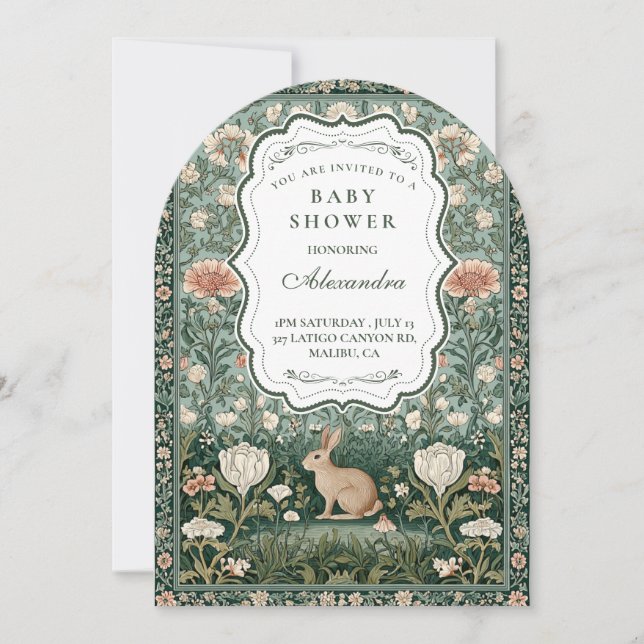Invitation Baby Shower Élégant Lapin de la Forêt (Devant)