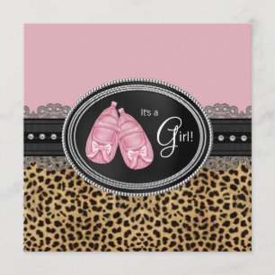 Invitation Baby Shower élégant léopard rose