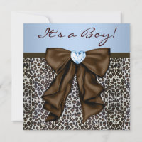 Baby Shower élégant marron et bleu léopard