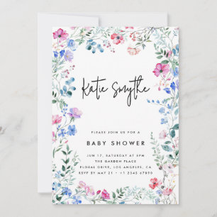 Invitation Baby-shower élégant moderne avec fleurs sauvages