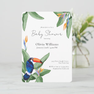 Invitation Baby-Shower Élégant Moderne Fleur Tropicale Oiseau