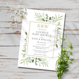 Invitation Baby-Shower Élégant Monogramme de Vert pour les Fu
