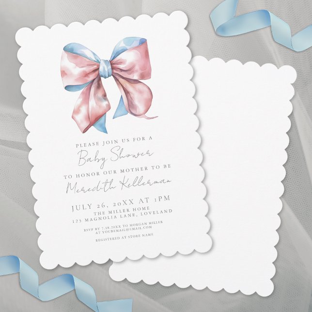 Invitation Baby Shower Élégant Nœud (Elegant Bow Baby Shower Invitation)