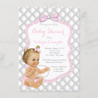 Invitation Baby Shower Élégant Nœud Papillon Perle
