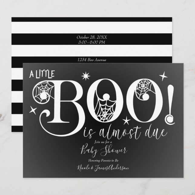 Invitation Baby-Shower élégant Noir & Blanc BOO (Devant / Derrière)