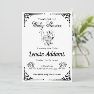 Invitation Baby Shower élégant noir et blanc de style victori
