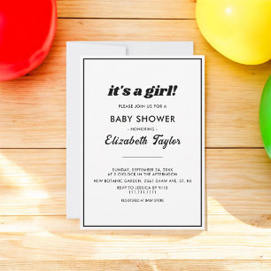 Invitation Baby shower Élégant Noir Et Blanc Minimal Chic