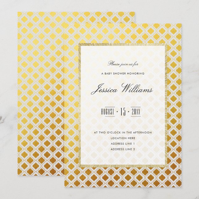 Invitation Baby Shower Élégant Or et Blanc (Devant / Derrière)