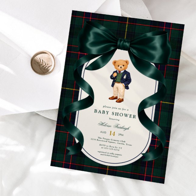 Invitation Baby shower élégant ourson polo (Créateur téléchargé)