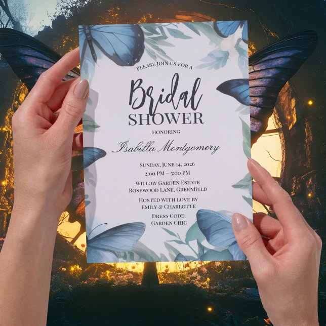 Invitation Baby Shower Élégant Papillon Bleu (Elegant Blue Butterfly Bridal Shower Invitations
)