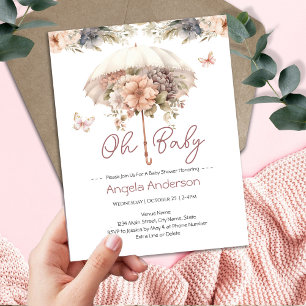 Invitation Baby Shower Élégant Parapluie Floral Vintage