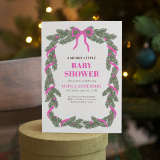 Invitation Baby Shower Élégant Petit Ruban Rose