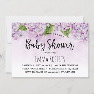 Invitation Baby shower Élégant Purple Hydrangea Floral