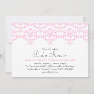 Invitation Baby shower Elegant Rose & Blanc Damask