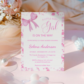 Invitation Baby shower Elégant Rose Bow Girl