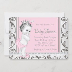 Invitation Baby Shower Élégant Rose et Argent