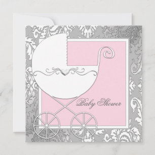 Invitation Baby-Shower élégant rose et gris