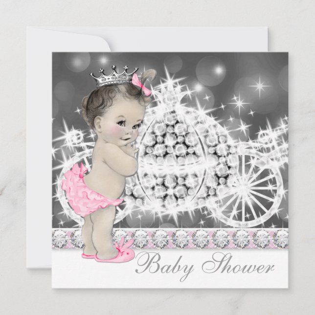 Invitation Baby Shower Élégant Rose et Gris Princesse (Devant)