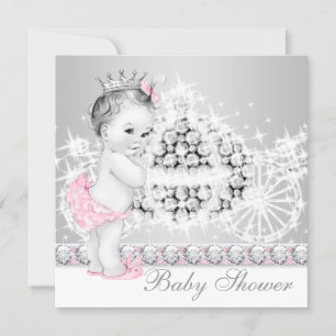 Invitation Baby Shower Élégant Rose et Gris Princesse